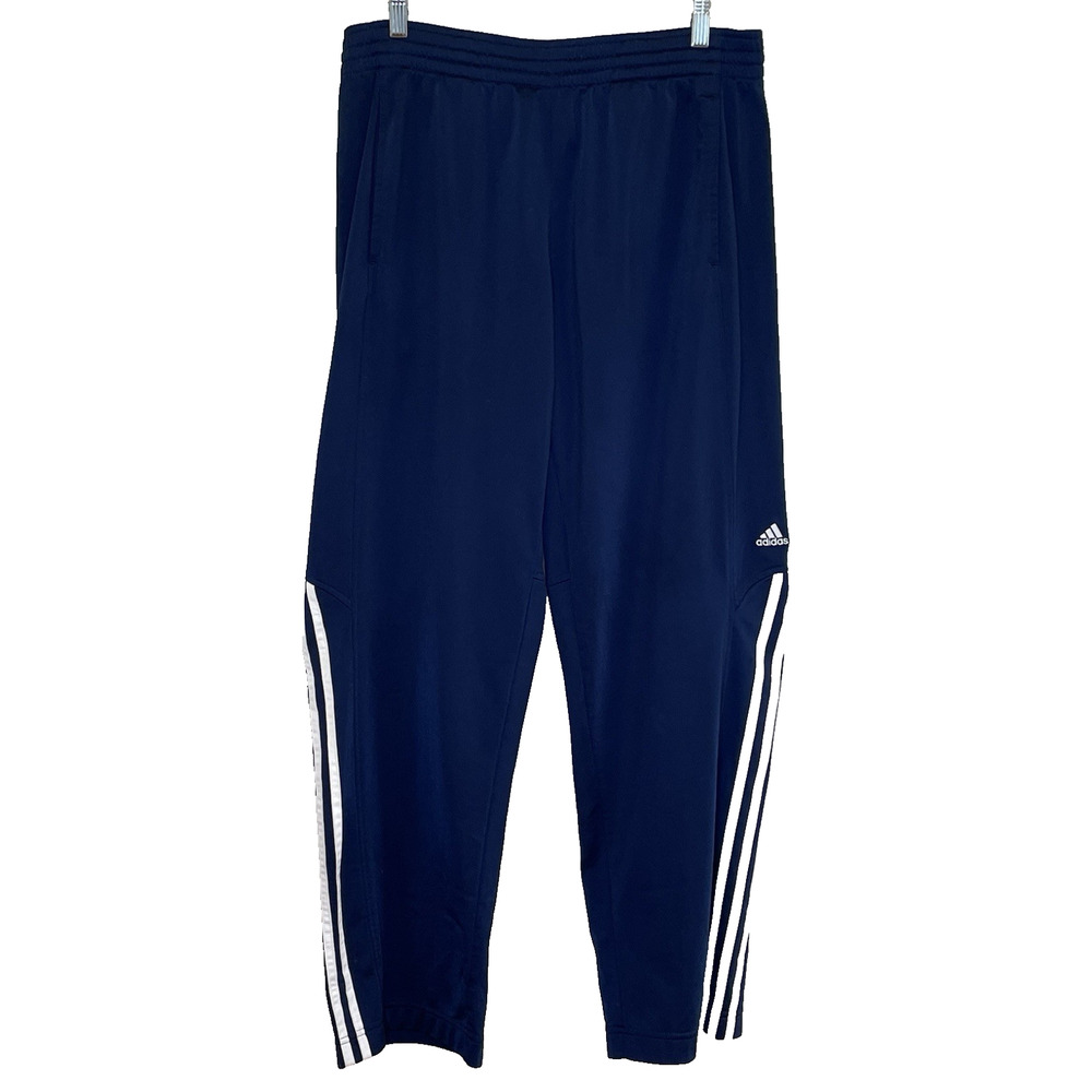 Adidas Track Pants Mens Size Medium Dark Blue Elastic Waist Straight Leg Pockets
